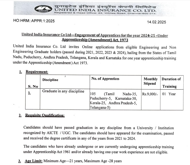 UIIC Apprentice Recruitment 2025